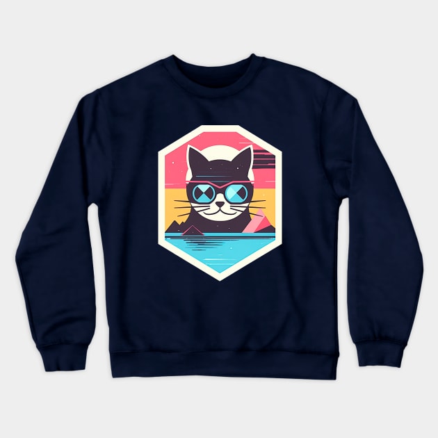 Cool cat with sunglasses on retro style Crewneck Sweatshirt by HeyDesignCo